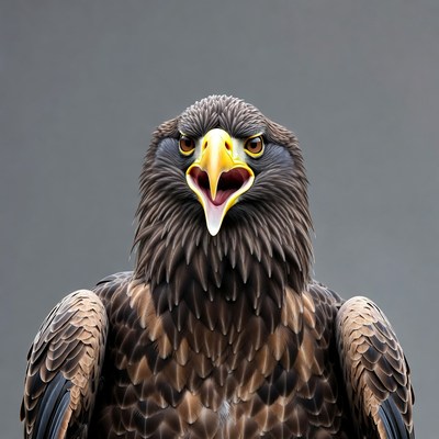 Close-up Eagle Screeching Open Beak