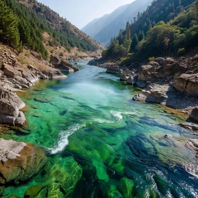 Turquoise River in Mountain Canyon