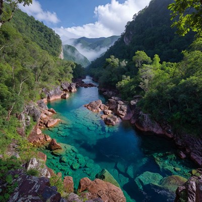 Turquoise River in Lush Mountain Canyon