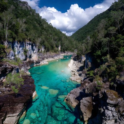 Turquoise River in Lush Canyon