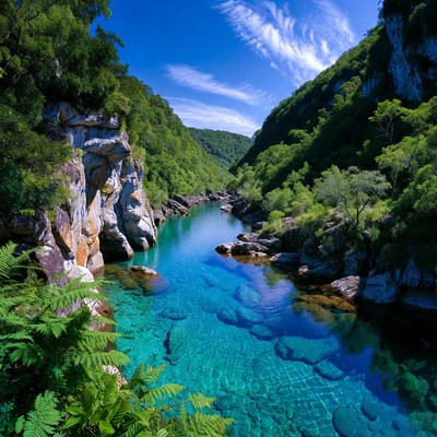Turquoise River in Lush Green Valley