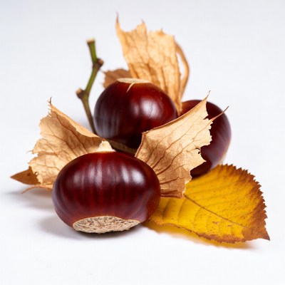 Chestnuts with Autumn Leaves