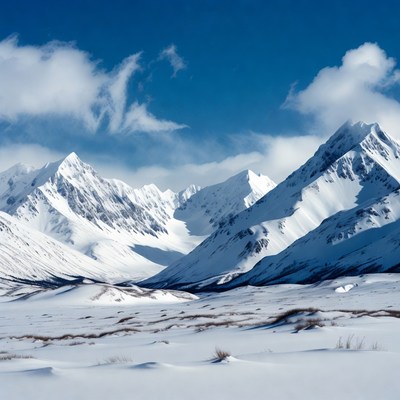 Snowy Mountains Under Blue Sky