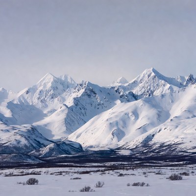 Snowy Mountain Range in Winter