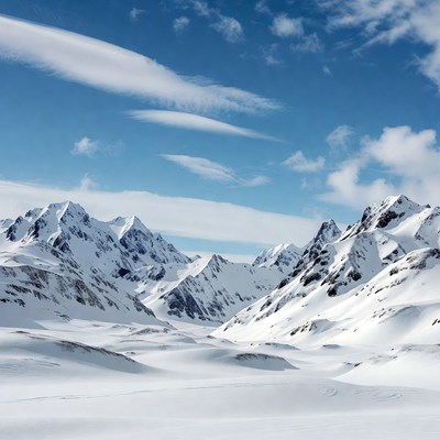 Snowy Mountains in Winter Valley