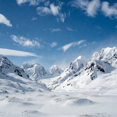 Snowy Mountain Peaks in Valley