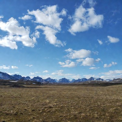 Snowy Mountains in Grassy Valley