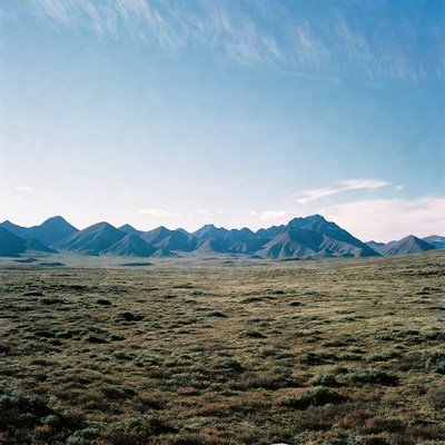 Mountains over vast grassy plain