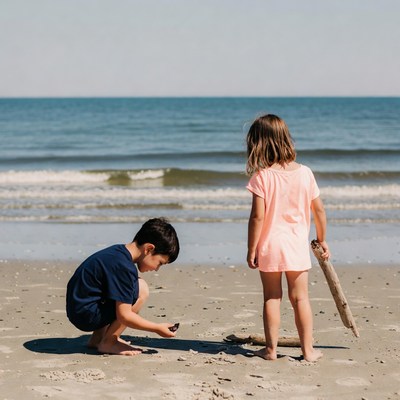 Boy and girl playing on beach