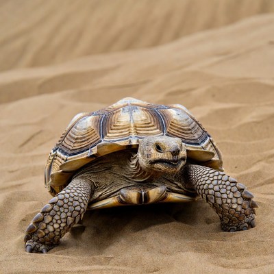 Sulcata Tortoise on Desert Sand