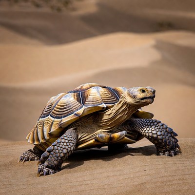 Sulcata Tortoise on Desert Dunes
