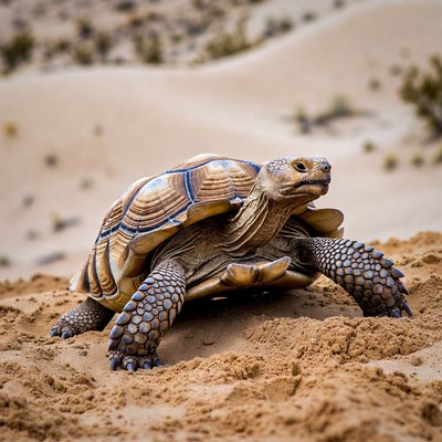 Radiated Tortoise on Desert Sand