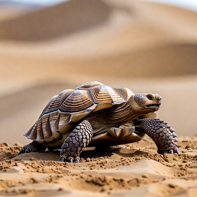 Leopard tortoise on desert dunes