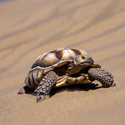Sulcata tortoise on sand