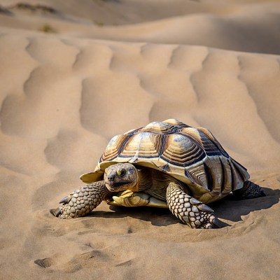 Sulcata Tortoise on Desert Dunes