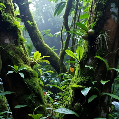Lush Mossy Trees in Rainforest