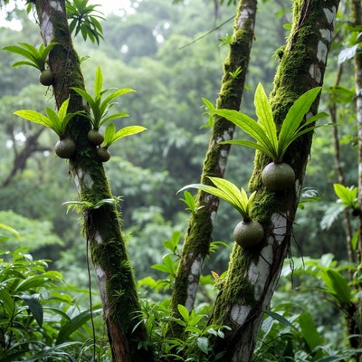 Epiphytic plants on mossy rainforest trees
