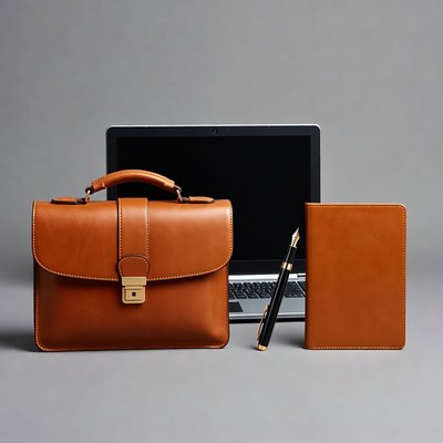 Brown Leather Briefcase Laptop Notebook Pen