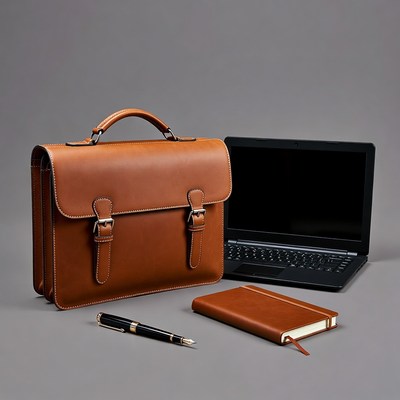Brown Leather Briefcase with Laptop Notebook