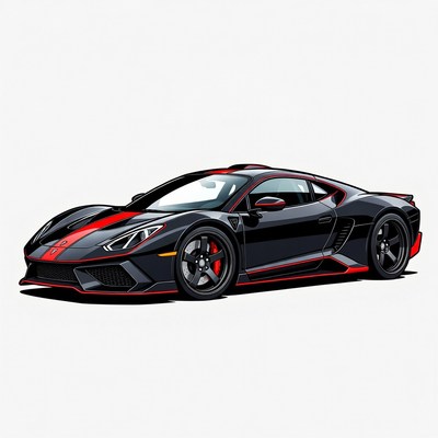 Black Supercar with Red Stripes