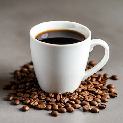 White Cup of Coffee with Beans