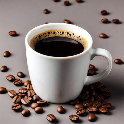 White coffee mug with beans