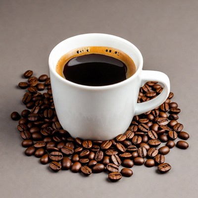 White Cup of Black Coffee with Beans