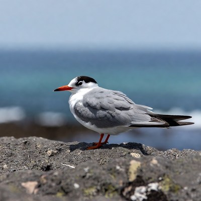 Gull on rocky shore