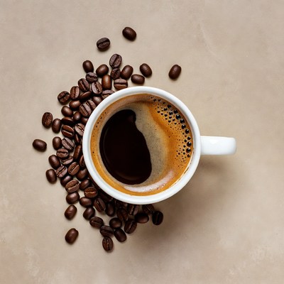 White Cup of Coffee with Beans