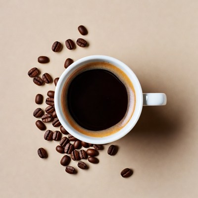 White Cup of Black Coffee with Beans