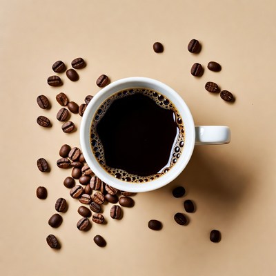 White Cup of Black Coffee with Beans