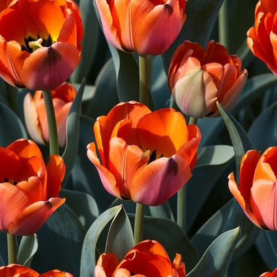 Orange Tulips in Green Field