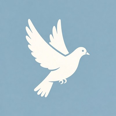 White Dove Flying on Blue Background