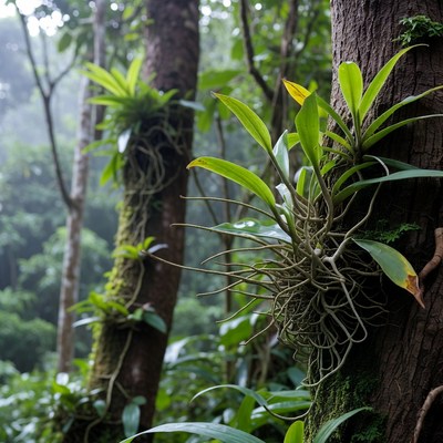 Orchids Growing on Rainforest Trees