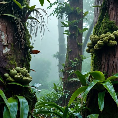 Lush Tropical Rainforest with Mossy Trees