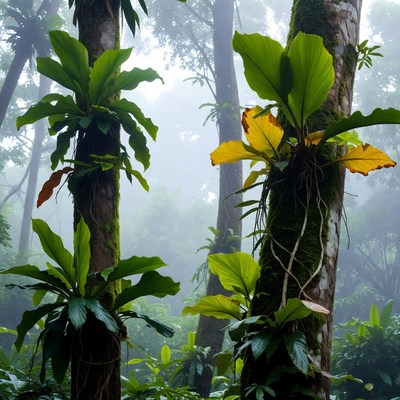 Misty Tropical Rainforest with Epiphytes