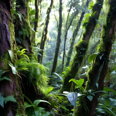 Lush Mossy Rainforest Trees