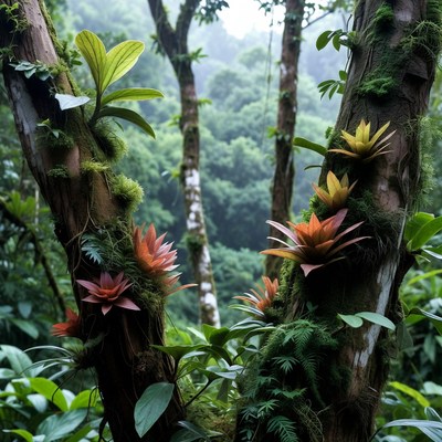 Orchids and Moss on Rainforest Trees