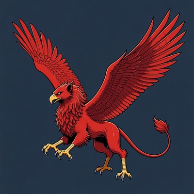 Red Griffin with Spread Wings