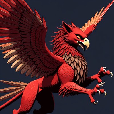 Red Griffin with Spread Wings