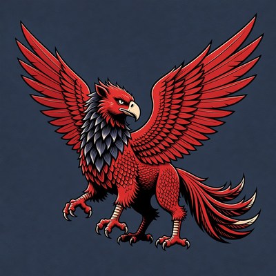 Red Griffin with Spread Wings
