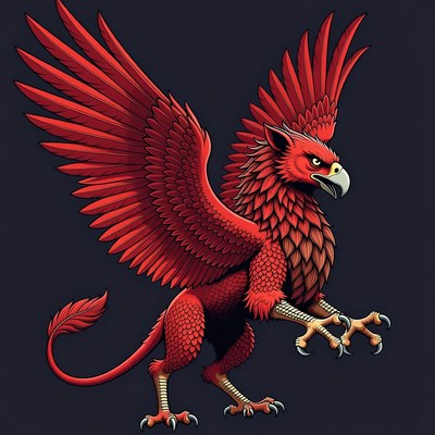 Red Griffin Illustration with Spread Wings