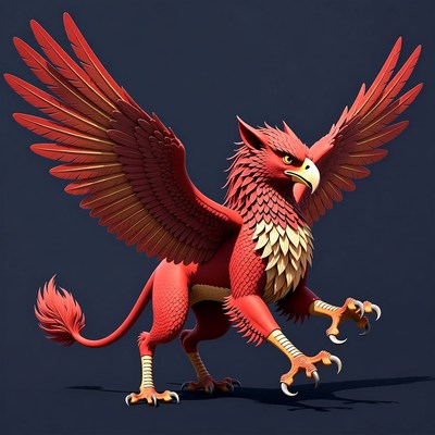 Red Griffin with Spread Wings