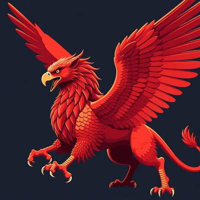 Red Griffin Illustration Roaring