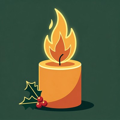 Lit Christmas Candle with Holly