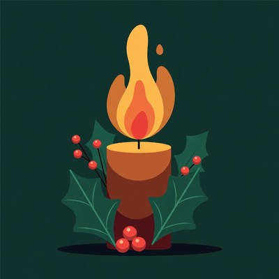 Holly Candle Christmas Illustration