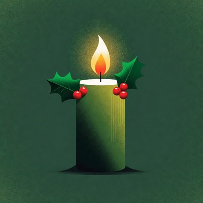 Green Christmas Candle with Holly