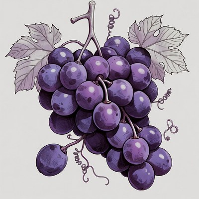 Purple Grapes with Leaves