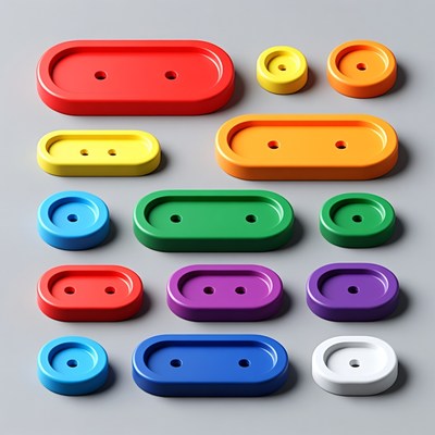 Colorful Plastic Buttons on Gray Background