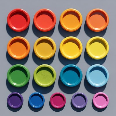 Colorful Plastic Lids on Gray Background